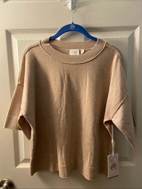 Cyrus Tan Crewneck Short-Sleeve Cashmere-Blend Sweater NWT